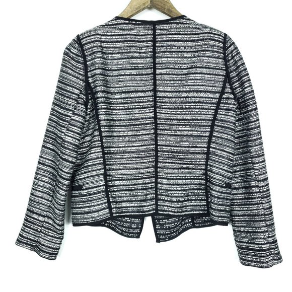 Milly Black White Tweed Open Front Blazer Jacket - Picture 5 of 6